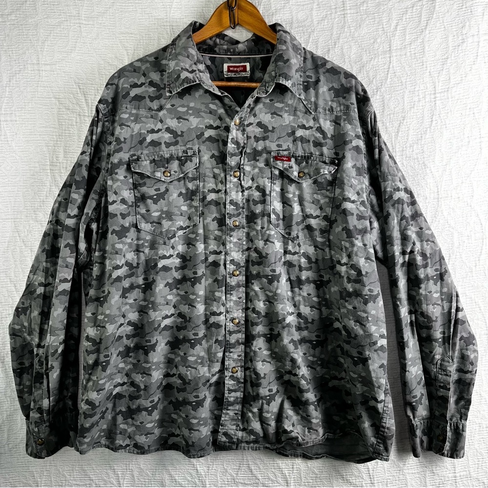 Wrangler Camouflage Pearl Snap Shirt Mens XXL Long Sleeve Western Yoked Work